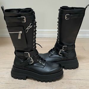 ZARA HIGH SHAFT LACED COMBAT BOOTS WITH POCKETS